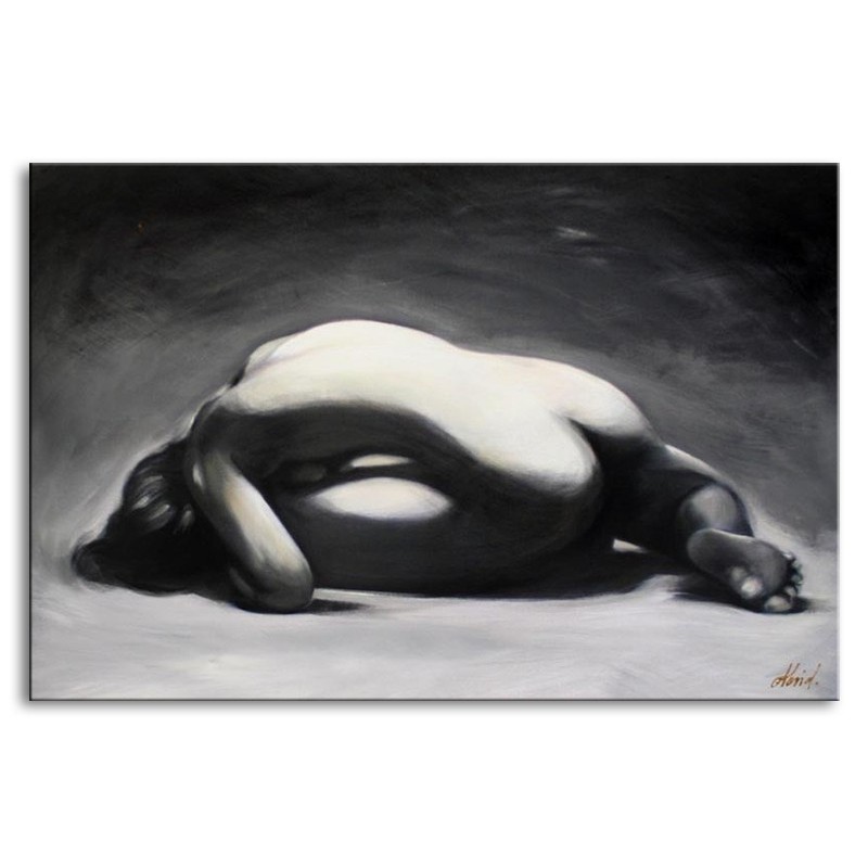  Obraz olejny ręcznie malowany na płótnie 90x60cm czarno-biały akt kobiecy