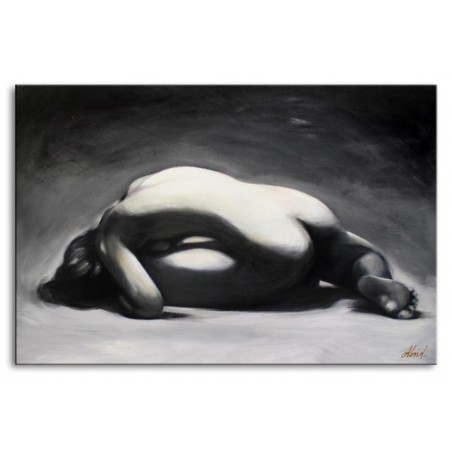  Obraz olejny ręcznie malowany na płótnie 90x60cm czarno-biały akt kobiecy