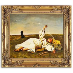  Obraz olejny ręcznie malowany na płótnie 64x53cm Józef Chełmoński Babie Lato kopia