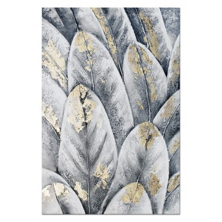  Obraz malowany z płatkami złota 80x120cm Pióra