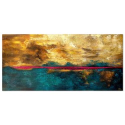 Obraz olejny ręcznie malowany Mroczne Morze 70x150cm płatki złota
