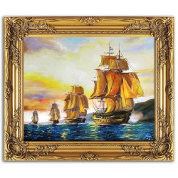  Obraz olejny ręcznie malowany statki na morzu 64x53cm