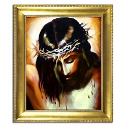  Obraz olejny ręcznie malowany z Jezusem Chrystusem w koronie cierniowej obraz w złotej ramie 53x64 cm