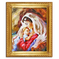  Obraz Matki Boskiej z Dzieciątkiem 53x63 cm obraz olejny na płótnie w złotej ramie