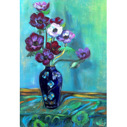  Obraz olejny ręcznie malowany 50x70cm Stefan Filipkiewicz Anemony