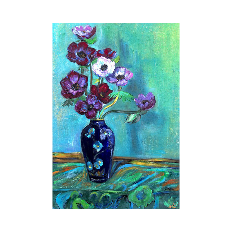  Obraz olejny ręcznie malowany 50x70cm Stefan Filipkiewicz Anemony