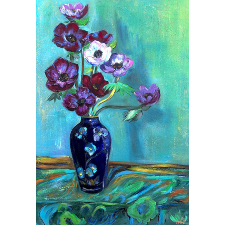  Obraz olejny ręcznie malowany 50x70cm Stefan Filipkiewicz Anemony