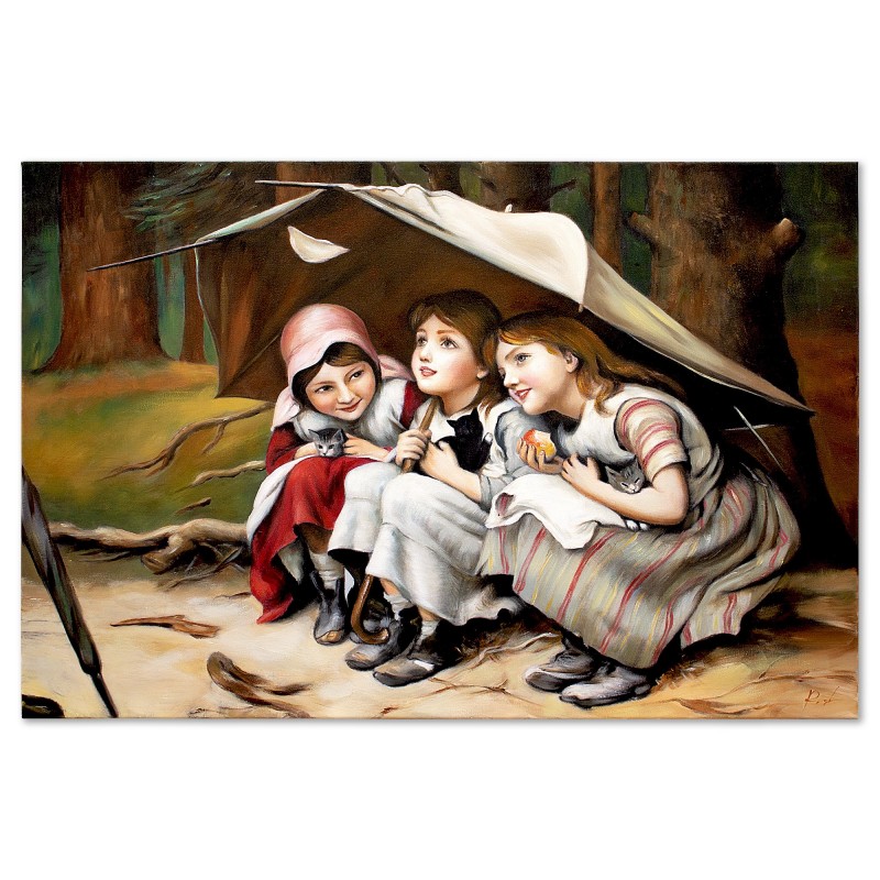 Obraz olejny ręcznie malowany Joseph Clark Trzy małe kocięta 60x90cm