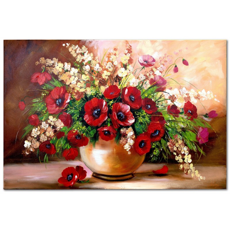  Obraz malowany Maki w wazonie 60x90cm