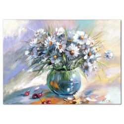  Obraz malowany Białe stokrotki w wazonie 60x90cm