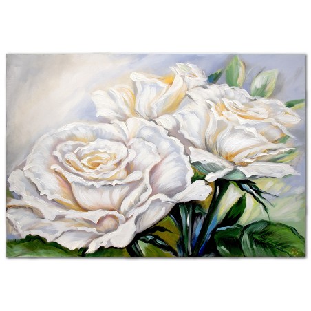  Obraz ręcznie malowany na płótnie Białe Róże 80x120cm