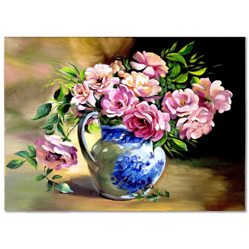  Obraz malowany Róże w niebieskim dzbanie 50x70cm