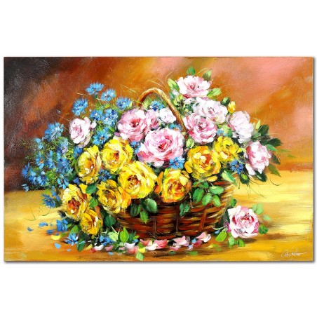  Obraz malowany Róże w koszyku 80x120cm