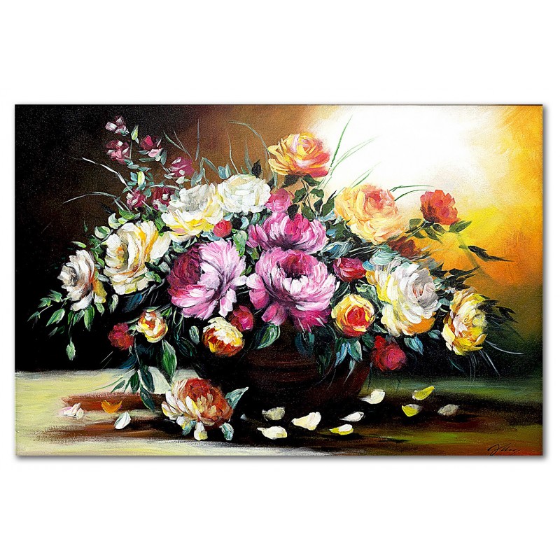  Obraz olejny ręcznie malowany Kwiecisty bukiet w wazonie 80x120cm