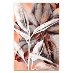  Obraz olejny ręcznie malowany 60x90cm Kompozycja liści na pomarańczowym tle