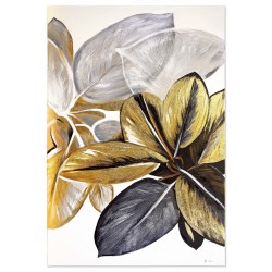 Obraz olejny ręcznie malowany 60x90cm Kompozycja z brązowymi liśćmi na szarym tle