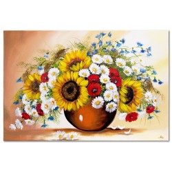  Obraz olejny ręcznie malowany 60x90cm Promienne kwiaty