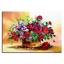  Obraz olejny ręcznie malowany 60x90cm Bukiet w okrągłym koszyku