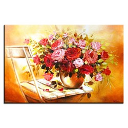  Obraz olejny ręcznie malowany 60x90cm Bukiet na krześle