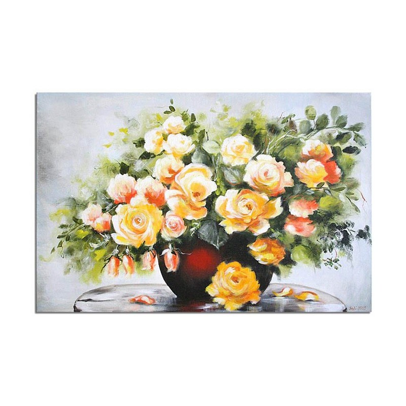  Obraz olejny ręcznie malowany 60x90cm Żółte kwiaty w wazonie