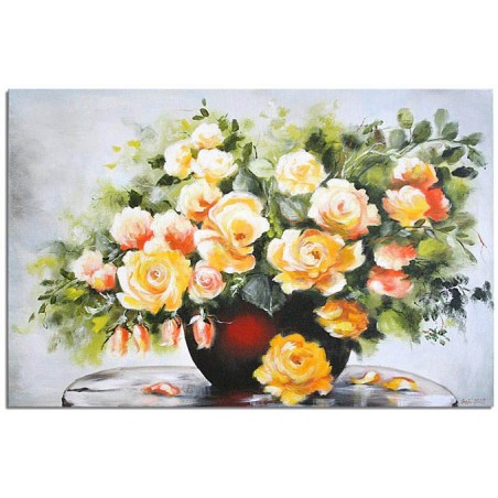  Obraz olejny ręcznie malowany 60x90cm Żółte kwiaty w wazonie