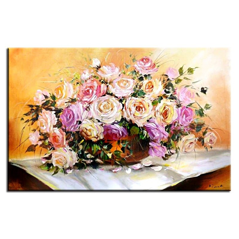  Obraz olejny ręcznie malowany 60x90cm Róże na gazecie