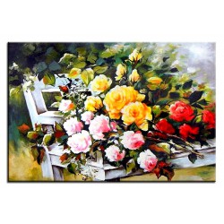  Obraz olejny ręcznie malowany 60x90cm Bukiet na białym krześle