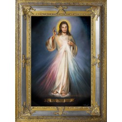  Obraz olejny ręcznie malowany z Jezusem Chrystusem Jezu Ufam Tobie obraz w złotej ramie 90x120 cm