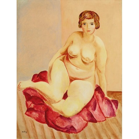  Obraz na płótnie 50x60cm Moïse Kisling Siedzący akt z czerwoną draperią