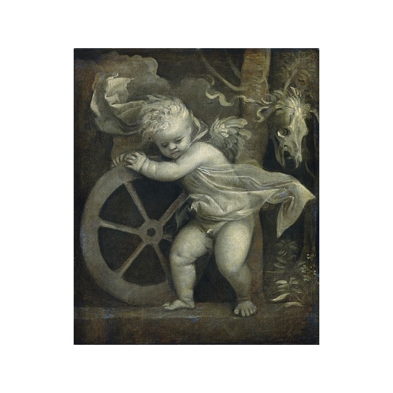  Obraz na płótnie 50x60cm Titian Amor z kołem czasu
