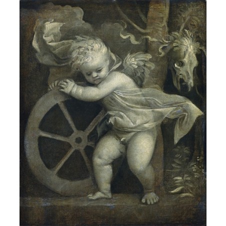 Obraz na płótnie 50x60cm Titian Amor z kołem czasu