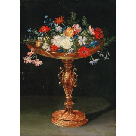  Obraz na płótnie 50x70cm Jan Brueghel the Younger Kwiaty w złotej tacy