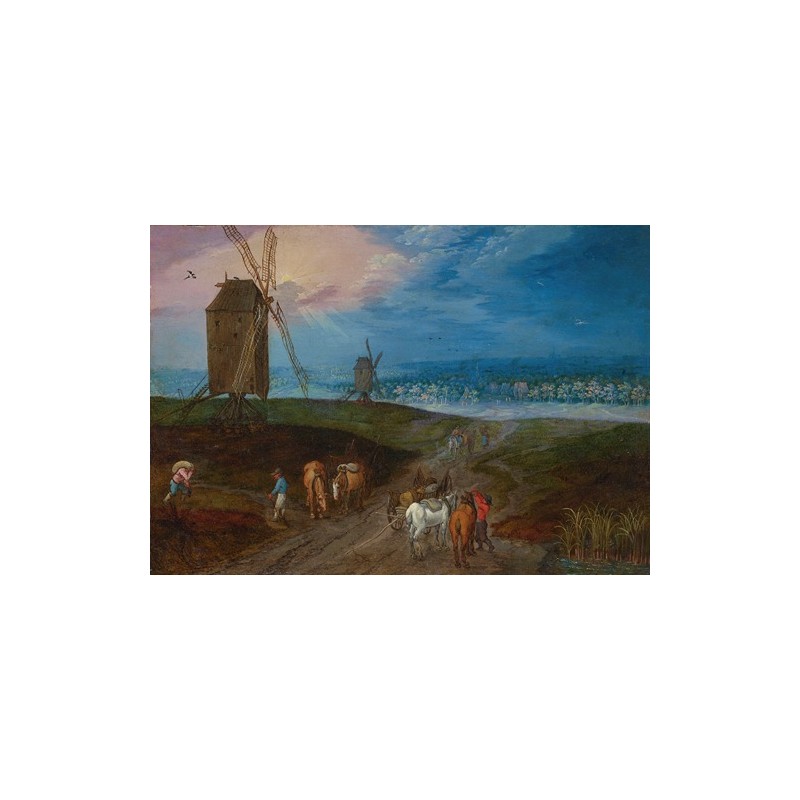  Obraz na płótnie 50x35cm Jan Brueghel the Younger Rozległy krajobraz z podróżnymi przed wiatrakiem