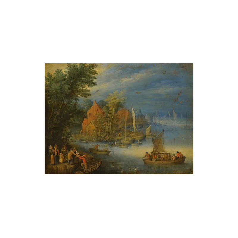  Obraz na płótnie 50x35cm Jan Brueghel the Younger Miasto nad brzegiem rzeki