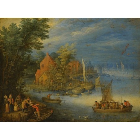  Obraz na płótnie 50x35cm Jan Brueghel the Younger Miasto nad brzegiem rzeki