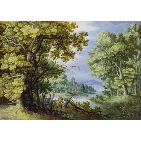 Obraz na płótnie 50x35cm Jan Brueghel the Younger Leśny pejzaż z ucieczką do Egiptu