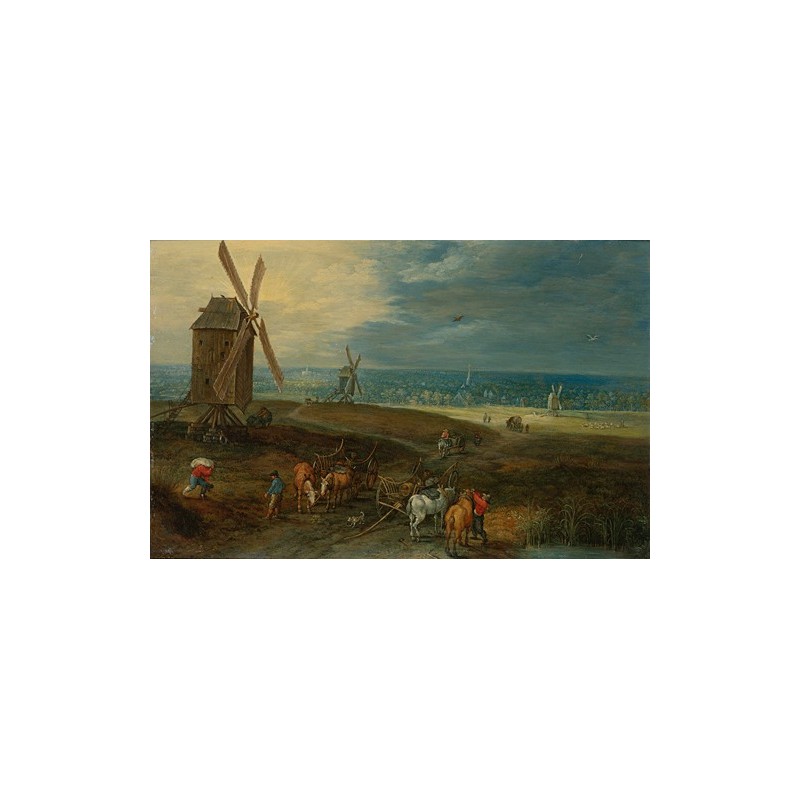  Obraz na płótnie 50x30cm Jan Brueghel the Younger Rozległy krajobraz z podróżnymi przed wiatrakiem