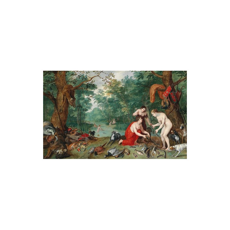  Obraz na płótnie 50x30cm Jan Brueghel the Younger Diana i jej nimfy łowiące ryby