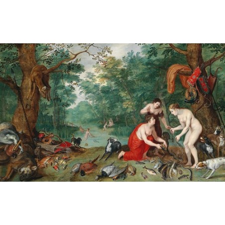  Obraz na płótnie 50x30cm Jan Brueghel the Younger Diana i jej nimfy łowiące ryby