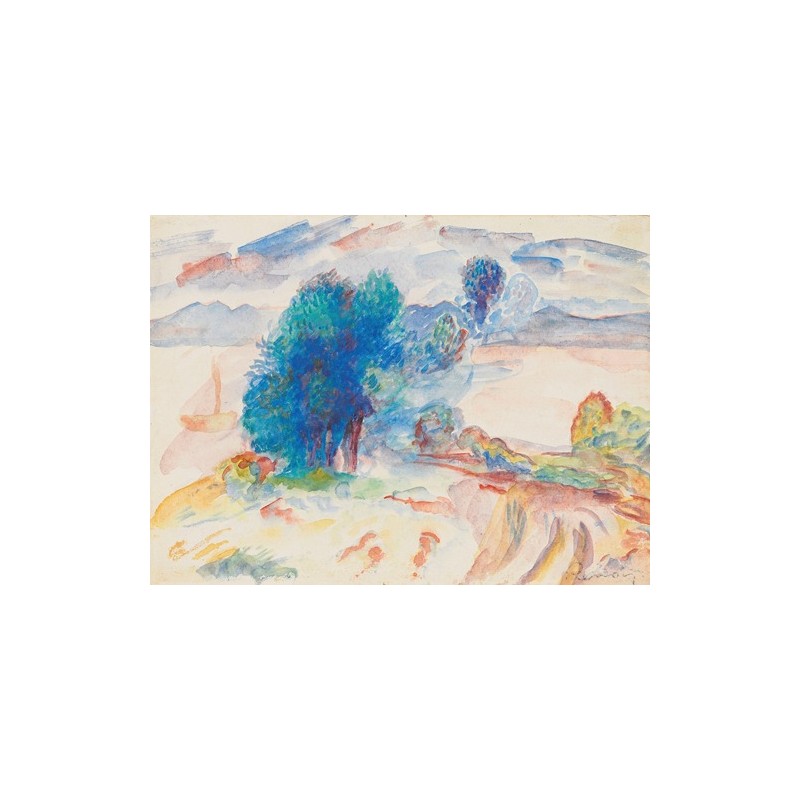  Obraz na płótnie 50x35cm Pierre-Auguste Renoir Drzewa nad wodą i żaglówka