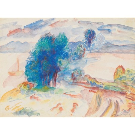  Obraz na płótnie 50x35cm Pierre-Auguste Renoir Drzewa nad wodą i żaglówka
