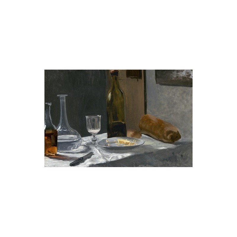  Obraz na płótnie 50x30cm Claude Monet Martwa natura z butelką karafką chlebem i winem