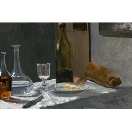  Obraz na płótnie 50x30cm Claude Monet Martwa natura z butelką karafką chlebem i winem