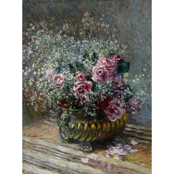  Obraz na płótnie 50x70cm Claude Monet Kwiaty w wazonie Róże i gipsówka