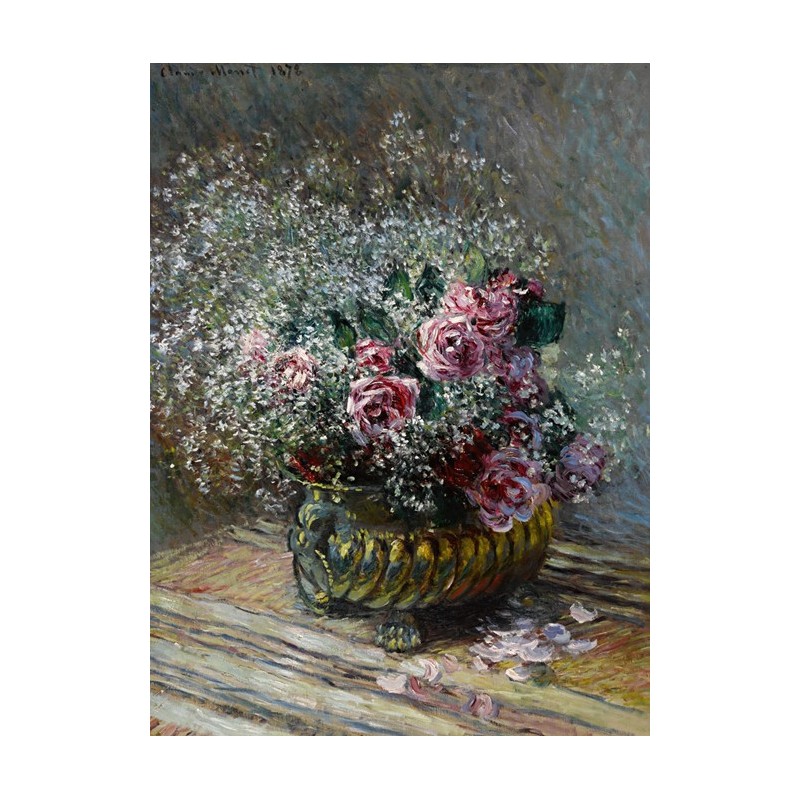  Obraz na płótnie 50x70cm Claude Monet Kwiaty w wazonie Róże i gipsówka