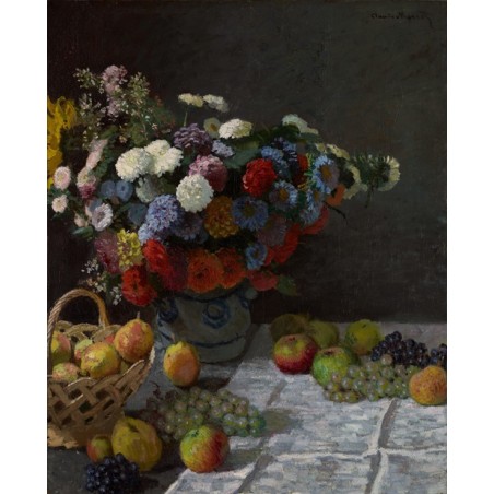  Obraz na płótnie 50x60cm Claude Monet Martwa natura z kwiatami i owocami