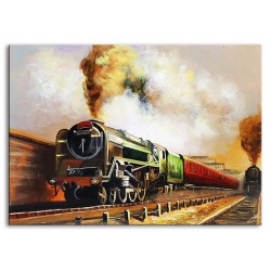  Obraz z pociągiem lokomotywa retro 60x90 obraz ręcznie malowany na płótnie