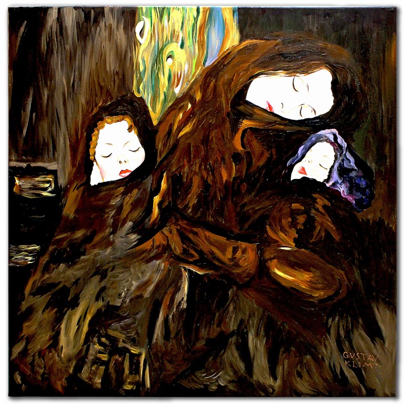  Obraz olejny ręcznie malowany Gustav Klimt Matka z dziećmi kopia 90x90cm