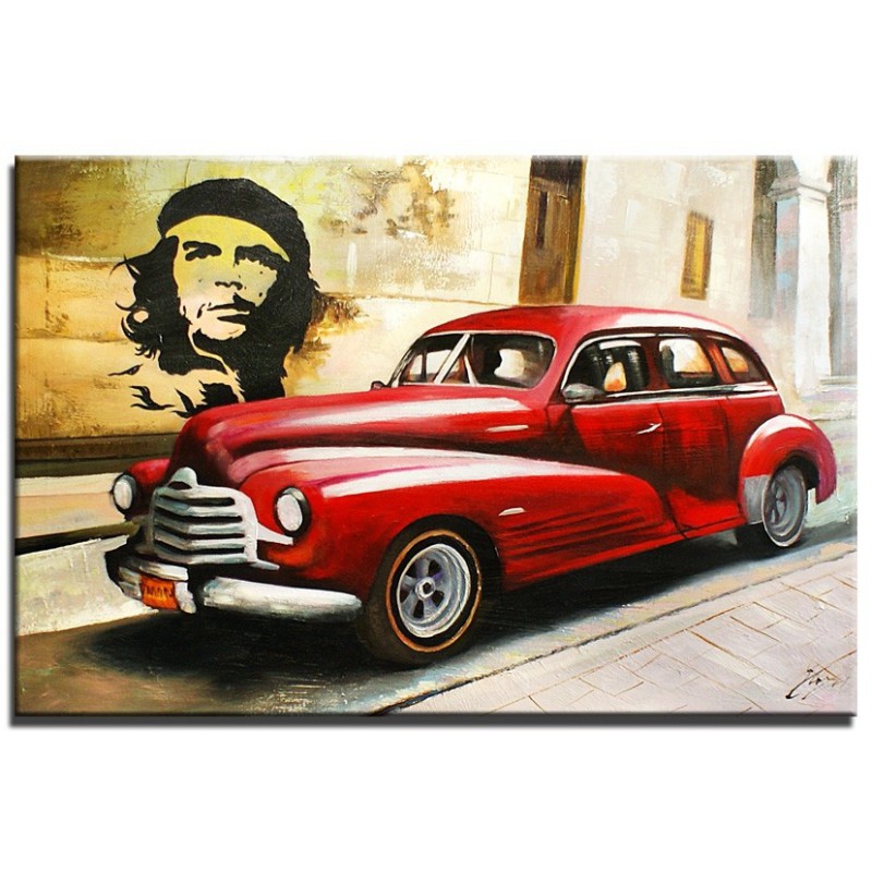  Obraz z autem czerwonym samochód retro 60x90 obraz ręcznie malowany na płótnie
