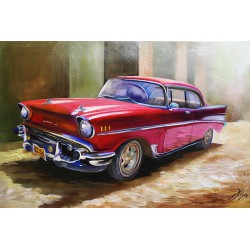  Obraz z autem czerwonym retro 60x90 obraz ręcznie malowany na płótnie